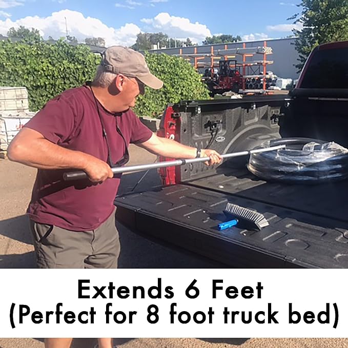 GRAB-IT 6 ft Truck Cargo Retriever | Includes Cargo Net Organizer Plus Vehicle Debris and Snow Broom | Heavy Duty Grabber Reach Tool - 110 Pound Pull | Rust Resistant Aluminum and Stainless Steel