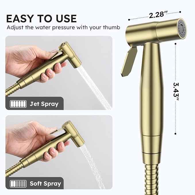 Arofa Gold Handheld Bidet Sprayer for Toilet - Stainless Steel Cloth Diaper Jet Spray, Adjustable Water Pressure Control with Bidet Spray Hoses, Bidet Toilet Sprayer for Baby/Feminine Wash