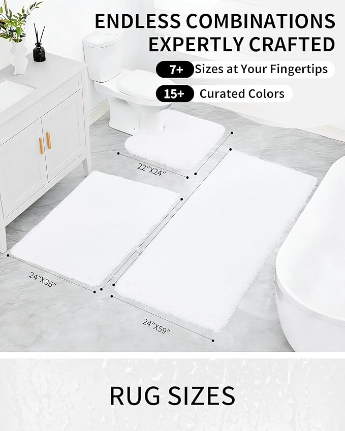 Bathroom Rugs Non Slip Washable 36x24, Ultra Thick Soft Microfiber Absorbent Bath Mats, High Density Foam Latex Non Slip Backing Bath Rugs, Fluffy Floor Carpet for Tub&Shower, White