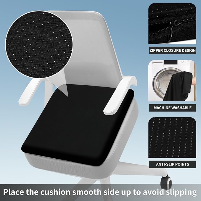 Gel Seat Cushion for Long Sitting - 16.5" x 14.5" x 2.4" (Extra Thick＆Soft) Gel Cushion for People Over 185 lbs, Pressure Relief Cushion for Office Chair, Egg Cushions for Wheelchair, Gel Pad for Car
