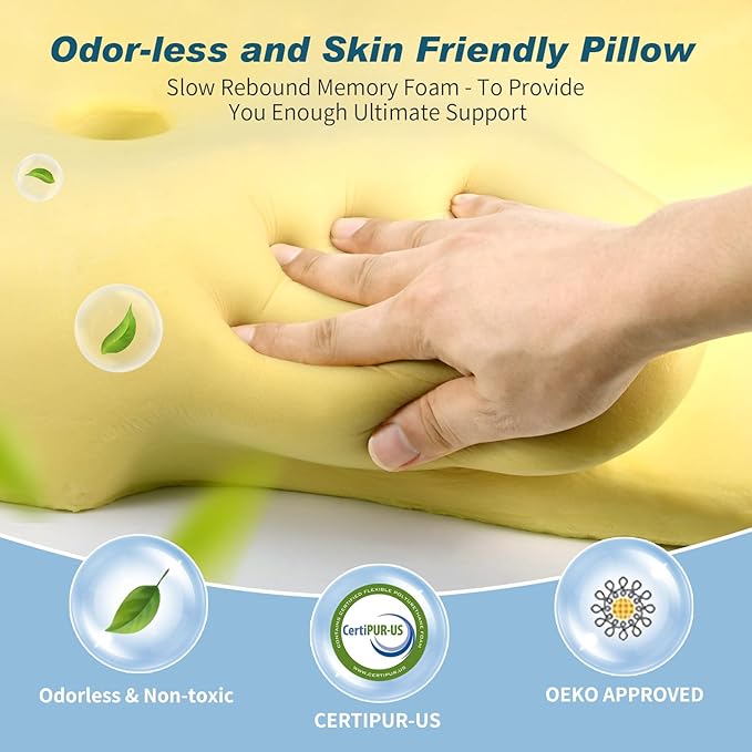 Cervical Neck Pillow - Cooling Ergonomic Neck Support Pillow for Sleeping, Orthopedic Contour Memory Foam Pillows for Side, Back & Stomach Sleepers with Pillowcase (Grey)