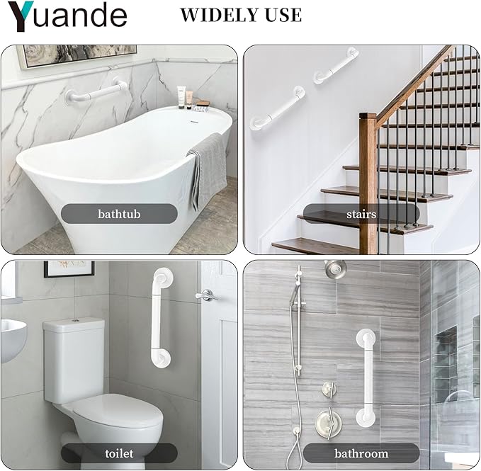 14 Inch Grab Bars for Shower, YuanDe Bath Grab Bar with Anti-Slip Grip and Safety Luminous Circles, Stainless Steel Bathroom Safety Handrail Support, Safety Bar Handle for Disabled Elderly Pregnant