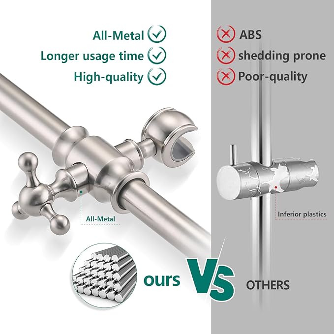 Handheld Shower Head with Slide Bar Combo, 6 Settings Handheld Shower with ON/OFF Pause Switch, Adjustable Height 27.5" Long Slide Bar, Wall Supply Elbow and 6.6ft Shower Hose, Brushed Nickel