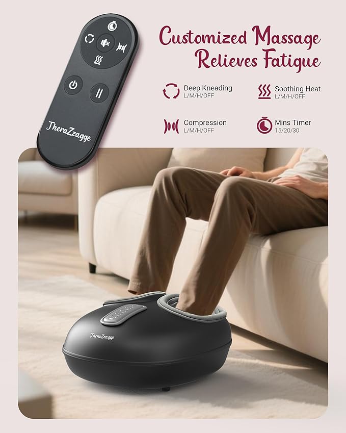 Foot Massager with Heat, Compression, Shiatsu Foot Massager Machine with Remote, Auto-Off Timers, Foot Warmer for Home Office, Up to Size 14,Black