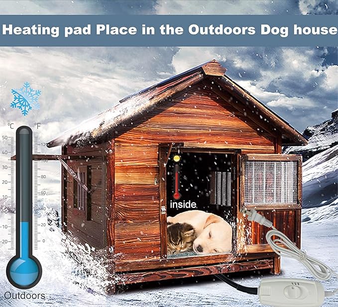 Waterproof Pet Heating Pat for Dogs & Cats - Chew-Resistant Cord, Temperature Adjustable,Power-Off Protection - Fits Whelping Box, Dog House (34"x21")