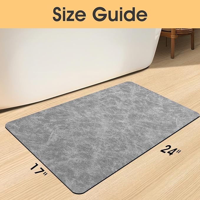 ACCUMTEK Non Slip Bath Mat, Thin Bathroom Rugs Fit Under Door, Quick Dry Bath Mats, Machine Washable Bath Rugs for Bathroom, Bathtub & Kitchen, Bathtub, Light Gray/Crackle/24 x17