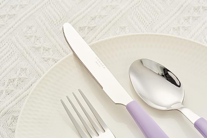 ANNOVA Silverware Set 20 Pieces Stainless Steel Cutlery Color Handle Flatware - 4 x Dinner Knife; 4 x Dinner Fork; 4 x Salad Fork; 4 x Dinner Spoon; 4 x Dessert Spoon (Lilac)