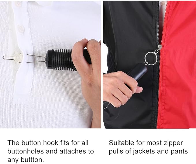 Nikou Button Hook with Zipper Pull, Dual Heads Design for Arthritis and Joint Pain Patients, Lightweight Portable Easy Dressing Aid Tool for One-Hand Use