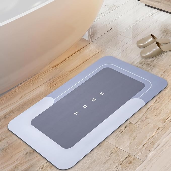 Housego Absorbent Bath Mat Magic Rug, Quick Drying Magic Bath Mat Non-Slip Floor Rug Rubber Backed for Bathroom Kitchen Shower Sink, Water Absorbent (1PC, 16.93''x26.77'', Blue)