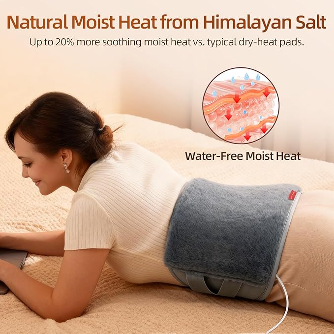 Comfytemp Himalayan Salt Weighted Heating Pad for Back, Electric Moist Heated Pad for Period, Birthday Day for Women Mom Men Dad, Consistent and Even Warmth, Heat Waist Belt - 6 Heat Levels & 7 Timers