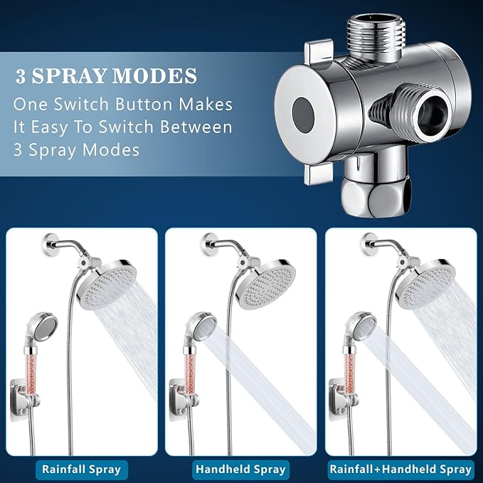 Voolan High Pressure Rain Shower Head with Handheld Spray Combo, Hand Held Filter Showerhead with Self-adhesive Holder and 59" Hose (Round, Chrome)