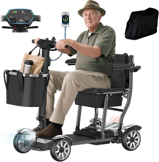 Mobility Scooter for Adults, 4 Wheels Mobility Scooter with LCD Display, 350LBS Capacity & Lithium Battery, Airline Approved, 38LBS Motorized Mobility Scooter for Seniors (Silver, 15 MI-211)
