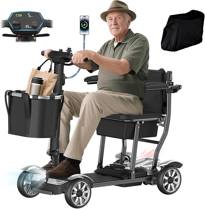 Mobility Scooter for Adults, 4 Wheels Mobility Scooter with LCD Display, 350LBS Capacity & Lithium Battery, Airline Approved, 38LBS Motorized Mobility Scooter for Seniors (Silver, 30 MI-211)