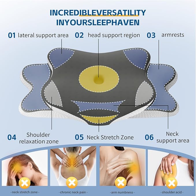 Cervical Neck Pillow for Neck and Shoulder Pain Relief, Memory Foam Pillow, Ergonomic Contour Side Sleeper Pillows, Soft Cooling Orthopedic Pillow for Side Back Stomach Sleepers (Grey)