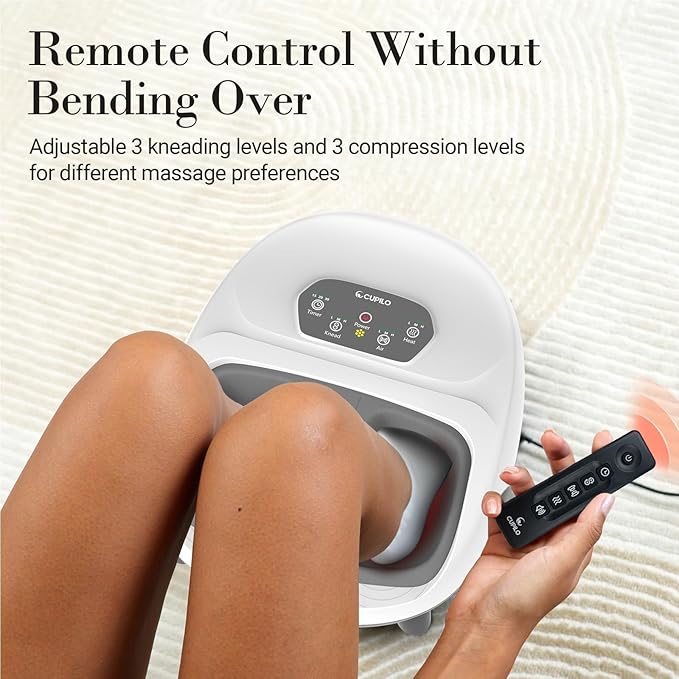 CuPiLo Foot Massager with Heat, Upgraded Full Feet Shiatsu Massage, Remote Control Multi-Level Settings Foot Massager for Neuropathy(White)