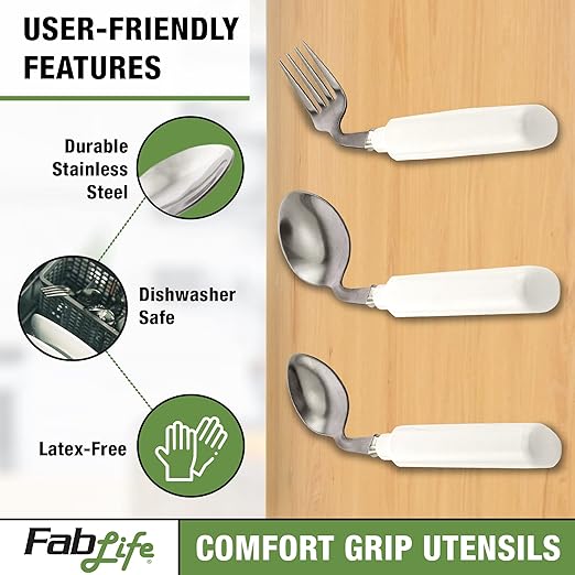 FabLife Comfort Grip 3oz Left Handed Soup Spoon Adaptive Utensils, Daily Living Aid for Individuals with Weak Grip