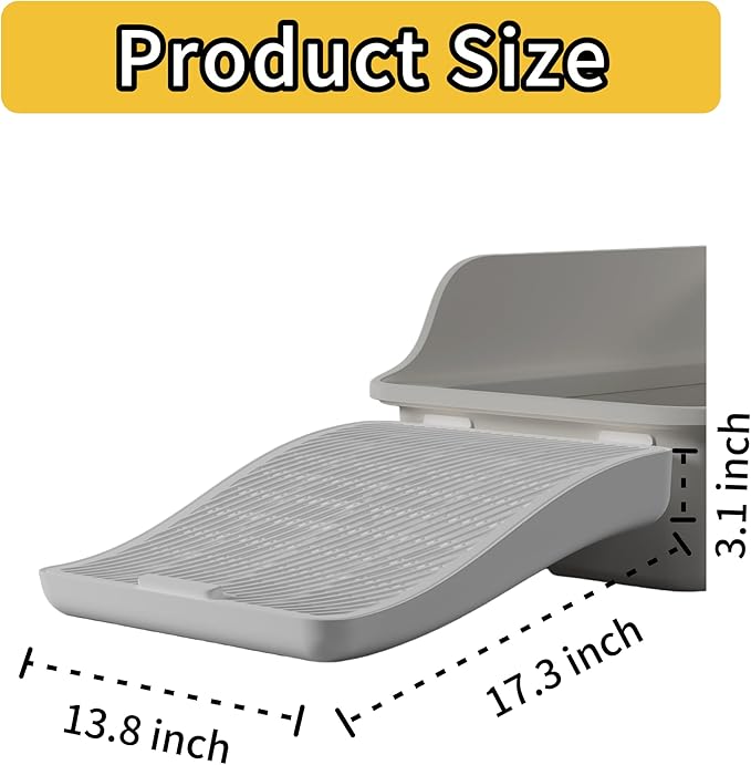 Cat Litter Box Step Ramp with Litter Catcher, Non-Slip Trapping Mat for Kittens and Senior Cats, Washable (White, Large)