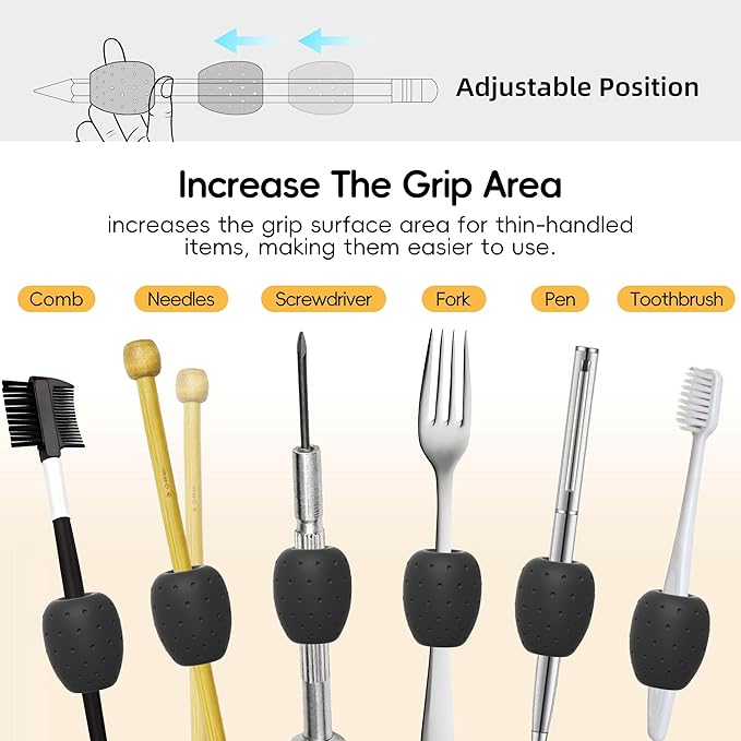 ELETIUO 6-Pack Weighted Silicone Pencil Grips 0.6oz,Multi-Functional Handwriting Aid & Fidget Tool,Fits Pencils/Utensils/Combs,for Autism ADHD Therapy (Black)