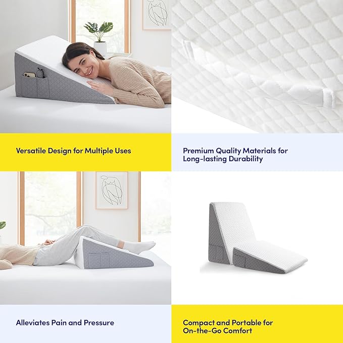 Premium Bed Wedge Pillow - Ergonomic Support for Sleeping, Post-Surgery, Acid Reflux Relief, and More - CertiPUR-US Certified Memory Foam - Removable Cover Included, Triangle, 24" x 24" x 12"