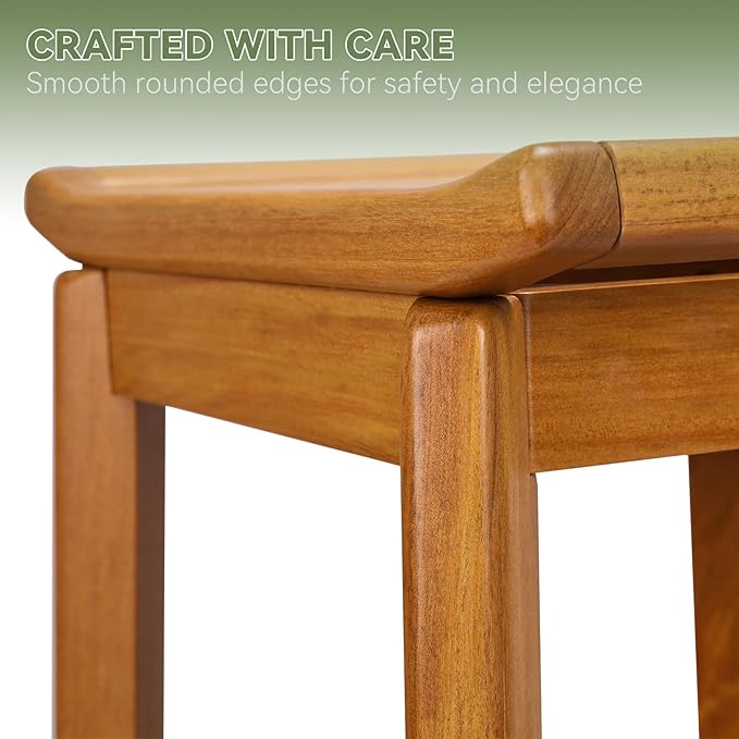 17" Teak Shower Chair with Storage Shelf & Handle, Non-Slip Waterproof Wooden Shower Bench, Stable Bathroom Seat and Heavy Duty Shower Stool for Tub or Indoor Use, Ideal for Elderly, Recovery