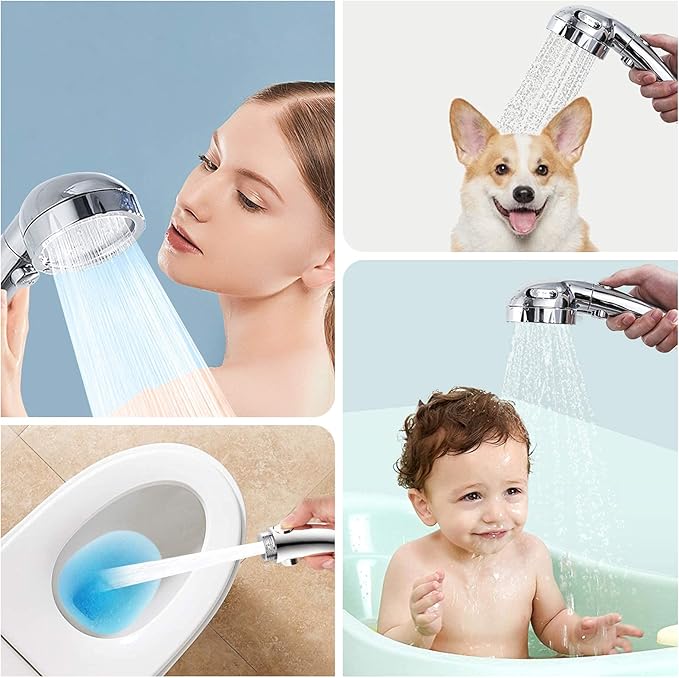 SINGSUO High Pressure Handheld Shower Head with On Off Switch, Detachable Shower Head, 3 Spray Modes Shower Massager Handheld with Hose and Adjustable Angle Bracket (Chrome)