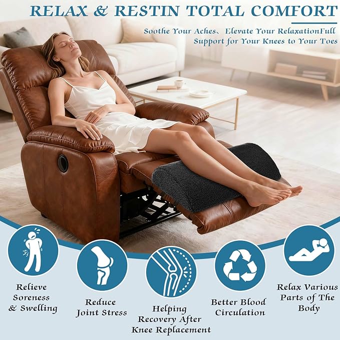 Queekay Recliner Leg Rest Cushion Large Half Moon Bolster Pillow 22.8 x 9.84 x 4 Inch Lumbar Support Pillow Bed Sleeping Semi Roll for Legs, Knees, Lower Back, Ankle and Foot Washable Cover(Black)