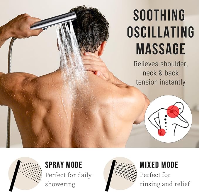 G-Promise All Metal Round 3 Function Handheld Shower Head, Easy and Quick Switch to Massage Mode, Bathroom Shower Wand Design Exquisite Luxury, 2.5 GPM, Chrome