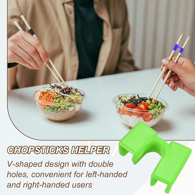 uxcell 10 Pcs Chopsticks Helper, Reusable Training Chopstick Hinges Connector Practice Chop Sticks Helpers for Adult Beginners Learners, Green