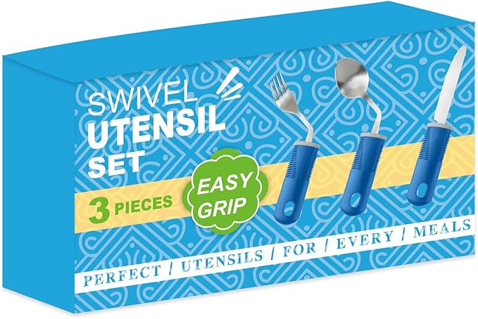 Adaptive Utensils (3-Piece) - Bendable Adaptive Utensils Weighted Stainless Steel Set, Non-Slip Handles for Hand Tremors, Arthritis, Disabled People,Parkinson’s or Elderly,Knives, Fork, Spoons