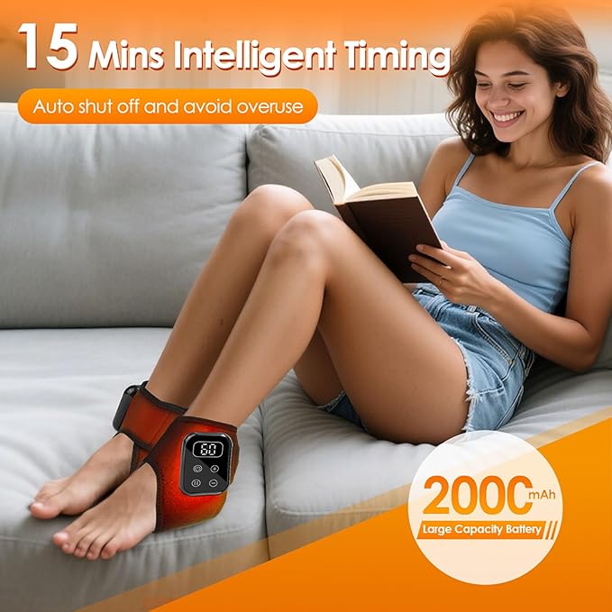 Triple Method Foot Massager with Heat & Enhanced Vibration, for Neuropathy Comfort and Circulation, Portable Home Massage for Pain Relief, Auto Shut-Off, Home Travel Use (Gray)
