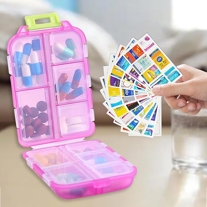 2PCS 7-Day Pill Organizer with Labels – Travel Pill Case, Daily Medication Organizer | Compact & Secure | Fits in Pocket/Purse (3.7” x 2.4”)