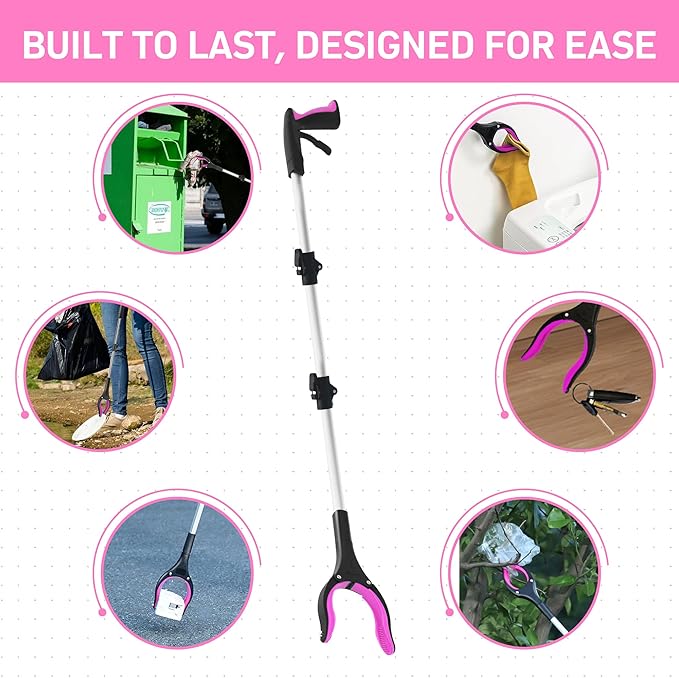 Grabber Reacher Tool for Seniors, 36" Foldable Reacher Grabbers Pickup Stick with Anti-Slip 360° Rotating Jaw, with Magnet for Disabled, After Surgery Recovery (Pink, 36Inch 1 Pack)