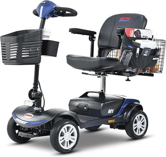 Mobility Scooter for Seniors and Adults M1 Blue, 300W Motor, 9” Solid Tires, Foldable Heavy Duty Electric Scooter, Comfortable Adjustable Seat with 360° Rotation, Portable for Travel