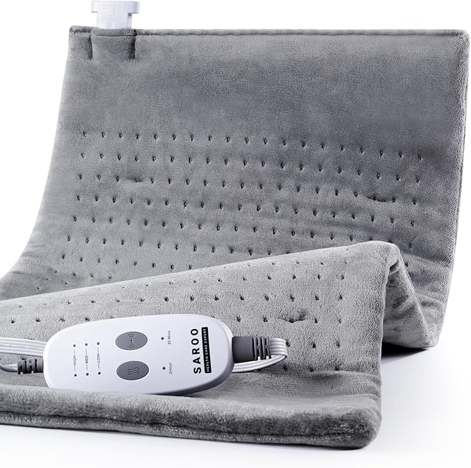 Heating Pad for Back Pain Relief,Massaging Weighted Heating Pads for Neck, Shoulder,Cramp,Portable Heated Pad with 3 Heat Settings & 6 Massage,18 Relaxing Combinations,Auto Off,12"*24",Light Grey