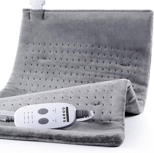 Heating Pad for Back Pain Relief,Massaging Weighted Heating Pads for Neck, Shoulder,Cramp,Portable Heated Pad with 3 Heat Settings & 6 Massage,18 Relaxing Combinations,Auto Off,12"*24",Light Grey