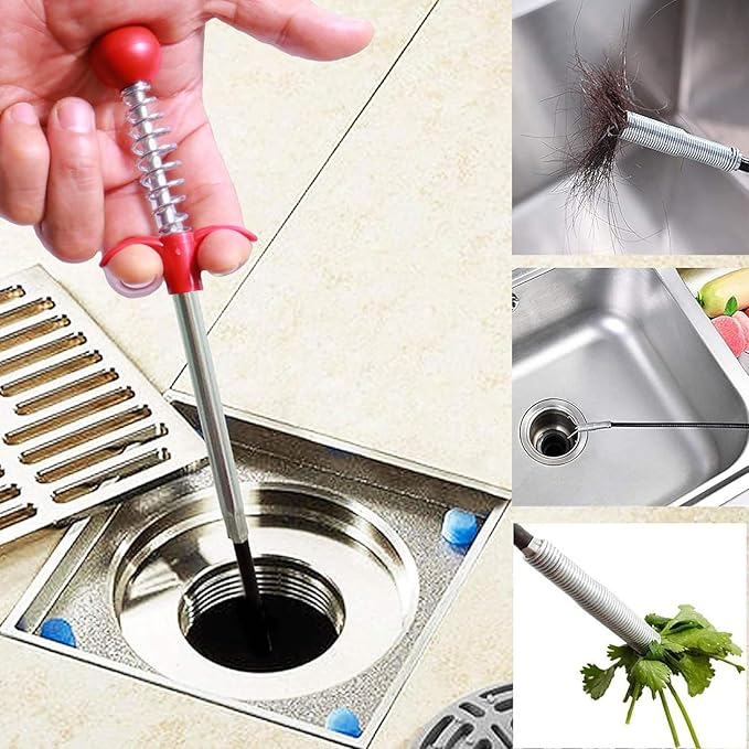 Upgraded Drain Snake, 61 inch plumbing snake，Sink Snake Drain Clog Remover for Sewer Kitchen Bathroom