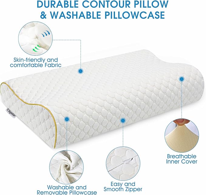 Memory Foam Pillows, Cervical Neck Side Sleeper Pillow, Bed Contour Pillow for Sleeping, Ergonomic Orthopedic Pillow for Back Stomach Sleeper, Queen,Gold