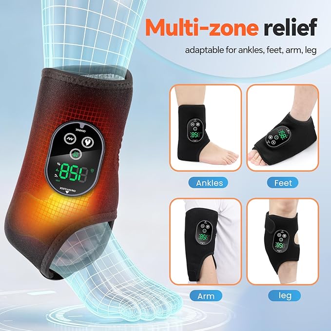 2PCS Cordless Foot Massager for Neuropathy, Foot and Ankle Massager for Pain Relief, 3000mAh Rechargeable Ankle Heating Pad with Massage for Circulation, Black