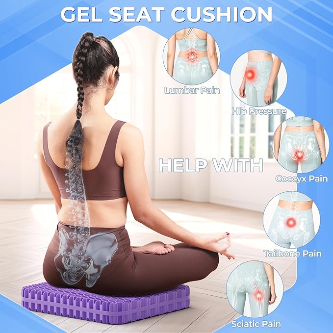 TushGuard Gel Seat Cushion for Long Sitting, Enlarged & Thickened Patent Design, Breathable Cooling for Office Chair, Soft Car Seat Cushion for Wheelchair (2" Thick, Black)
