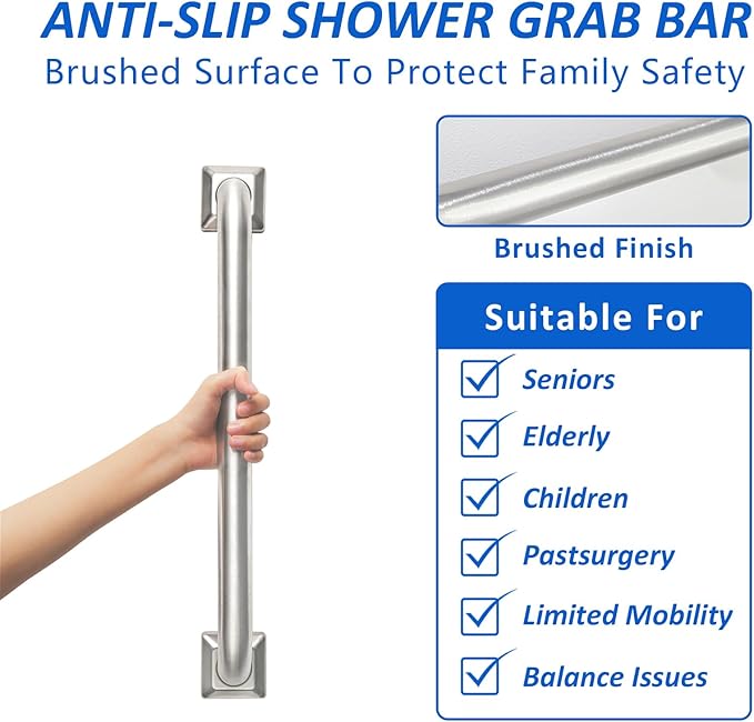 Bathroom Grab Bars Stainless Steel Handrail ADA Compliant 500lbs bathtubs and Showers Toilet Handle Safety for Handicap, Elderly, Disabled, Injury (12 inches)