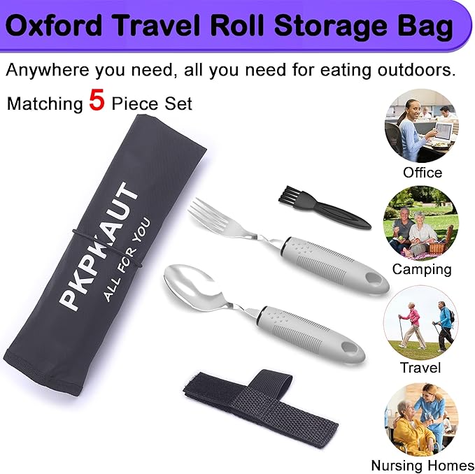 Weighted Parkinsons Utensils for Hand Tremors, Weighted Silverware for Parkinsons Patients Arthritic Hands, Built Up Utensils for Adults, Adaptive Eating Utensils for Disabled People Elderly