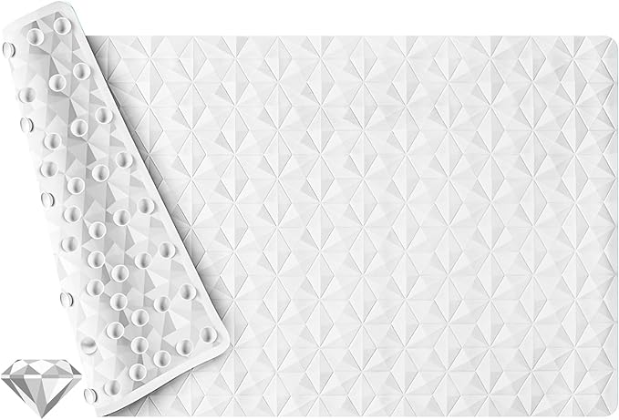WRISIN Non Slip Bathtub Mat for Bath Tub Shower - Natural Rubber Mat with 241 Suction Cups - Soft Bathroom Safety Mat - Unique Diamond Pattern - Fatigue Relief - Machine Washable - 16 × 28 Inch