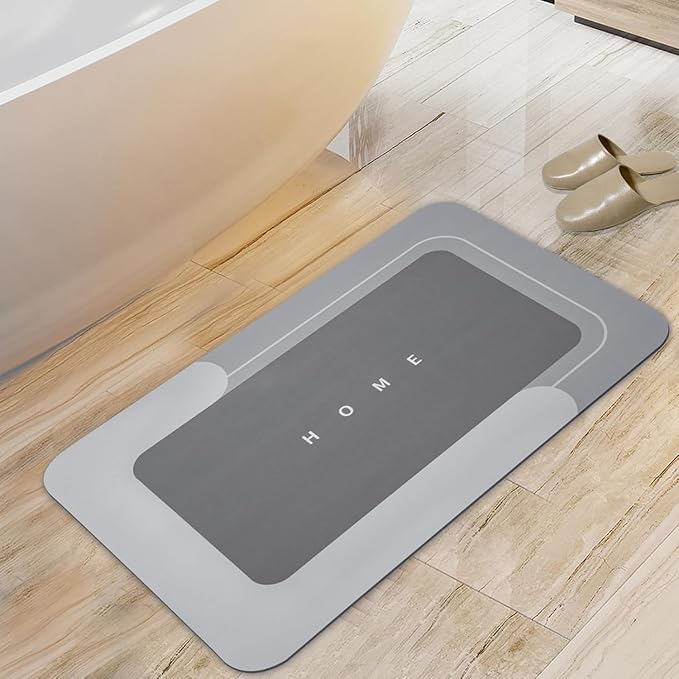 Housego Absorbent Bath Mat Magic Rug, Quick Drying Magic Bath Mat Non-Slip Floor Rug Rubber Backed for Bathroom Kitchen Shower Sink, Water Absorbent (1PC, 16.93''x26.77'', Dark Gray)