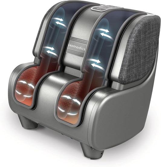 Homedics Deluxe Foot Massager & Calf Massager, Rolling & Compression Massage, Adjustable Tilt, Washable Liners, 4 Programs, 3 Intensity for Muscle Relief and Post-Workout Recovery