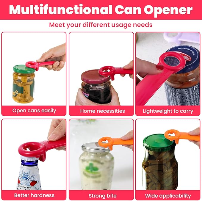 Ouligay 2PCS Jar Openers for Seniors, Jar Lid Opener, Plastic Lid Opener, Church Key Can Opener Jar Opener Gripper 5.51 inch, Rose Red & Orange