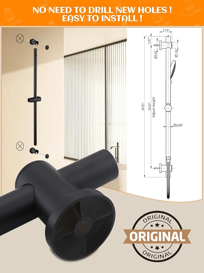 Handheld Shower Head with Slide Bar, 2.5GPM High Pressure 3-Function Adjustable Handheld Shower Head with 59-Inch Hose and Adjustable Holder (Matte Black)