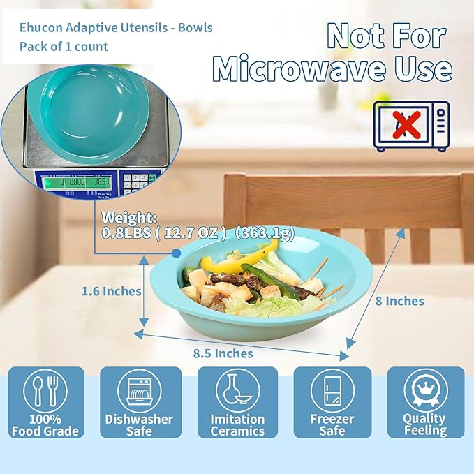 Adaptive Utensils Scoop Weighted Plate,Spill-proof Bowls with Extra Wall for Elderly,Non-slip Disabled Products for Adults/Handicapped/Arthritis/Hand Tremors to Self-feeding-Pack of 1,Bowl