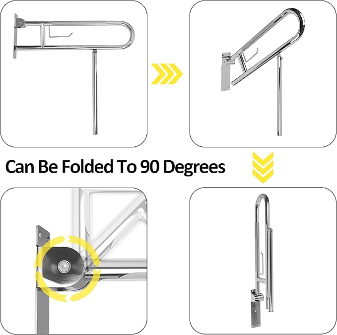 Handicap Grab Bar,29.5 Inch Stainless Steel 1.25" Diameter Toilet Safety Rails for Bathroom with Paper Holder, Anti-Slip Flip-Up Support Rail for Seniors Elderly