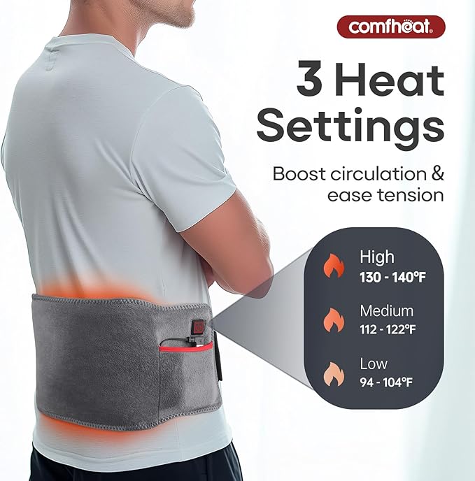 Portable Heating Pad for Back, 10000mAh Battery Powered Heat Wraps for Back Pain Sciatica Relief, Cordless Rechargeable Lower Back Heat Pad, Up to 60" Waist Size for Women Men Mom Dad