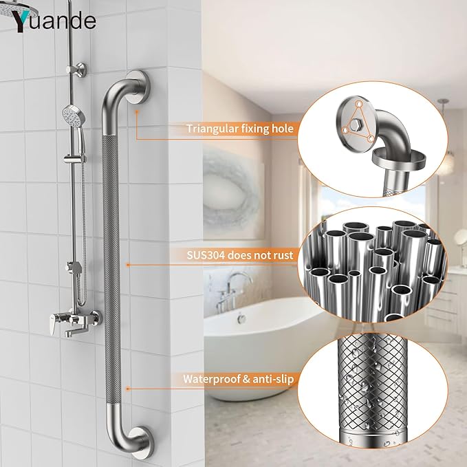 4 Pack 32 Inch Shower Grab Bar, YuanDe Brushed Nickel Bathroom Grab Bar Handle w/Anti-Slip Knurled Grip, Stainless Steel Bath Balance Bar, 1.25" Diameter Safety Hand Rail Support,Handicap Elderly